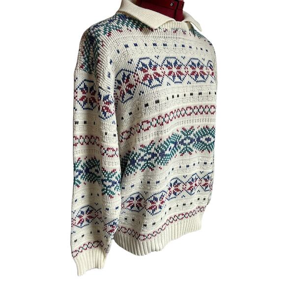 Vintage Alfred Dunner Size XL Cotton Collared Sweater With Cross Stitch Details - Picture 3 of 7
